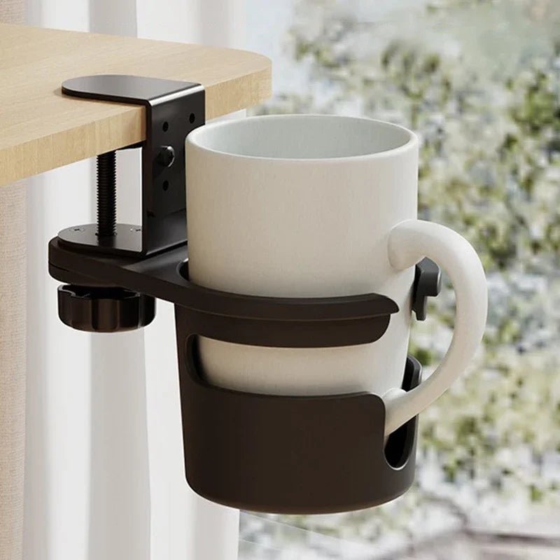 360° Rotating Clip - On Desk Cup Holder | Your Coffee Always Within Reach, Never in the Way | Adjustable Clamp Fits Any Desk | Home Office, Gaming & Standing Desk Organizer - Holcart