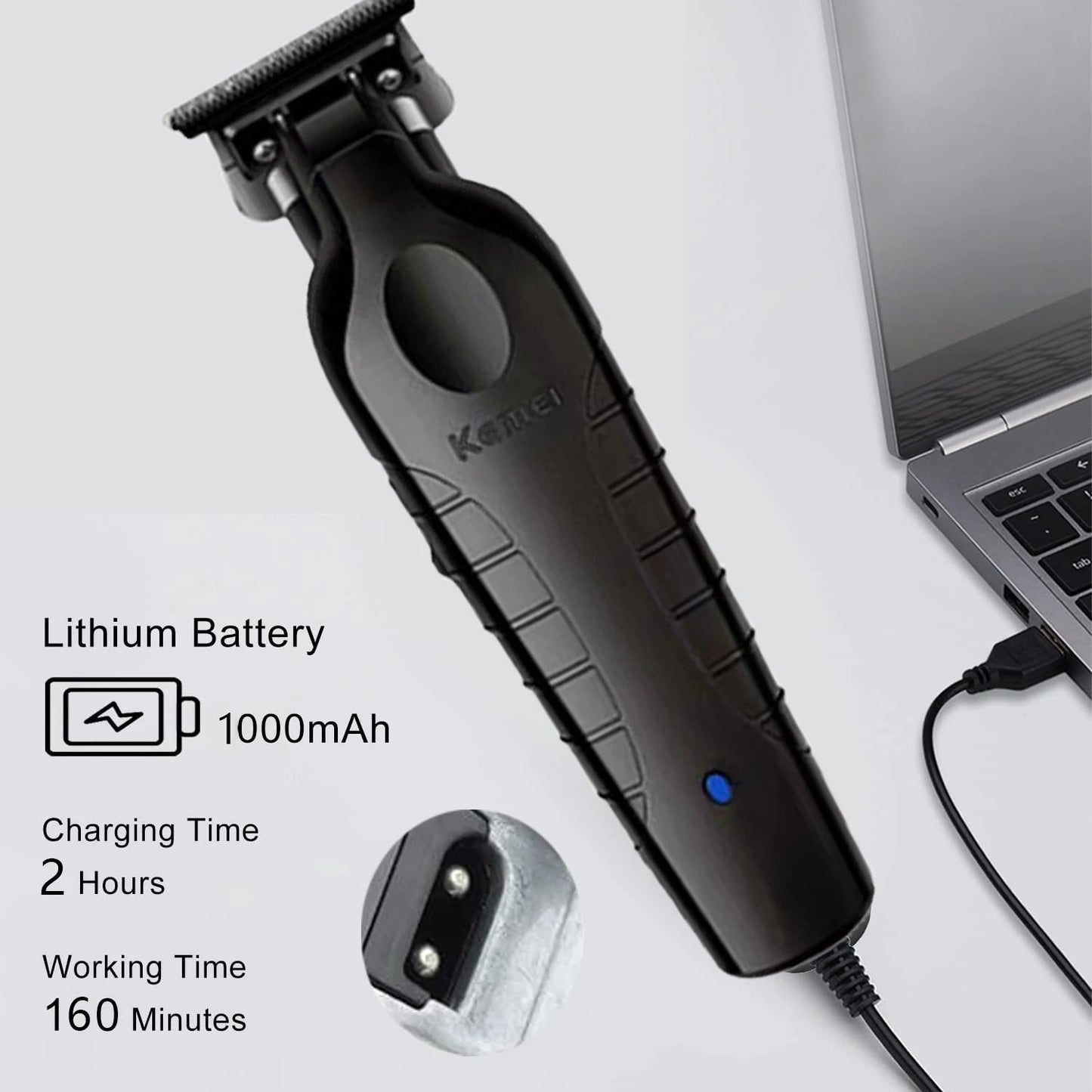 Kemei KM - 2299 Professional Hair Clipper & Beard Trimmer | USB Rechargeable 1200mAh Electric Hair Cutting Machine | Wet & Dry Cordless Clippers for Men - Holcart