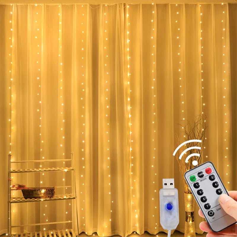 LED Curtain Fairy Lights | Warm Golden Glow That Transforms Any Room in Seconds | USB Powered String Lights with Remote & Timer for Bedroom, Wedding & Christmas Decor - Holcart