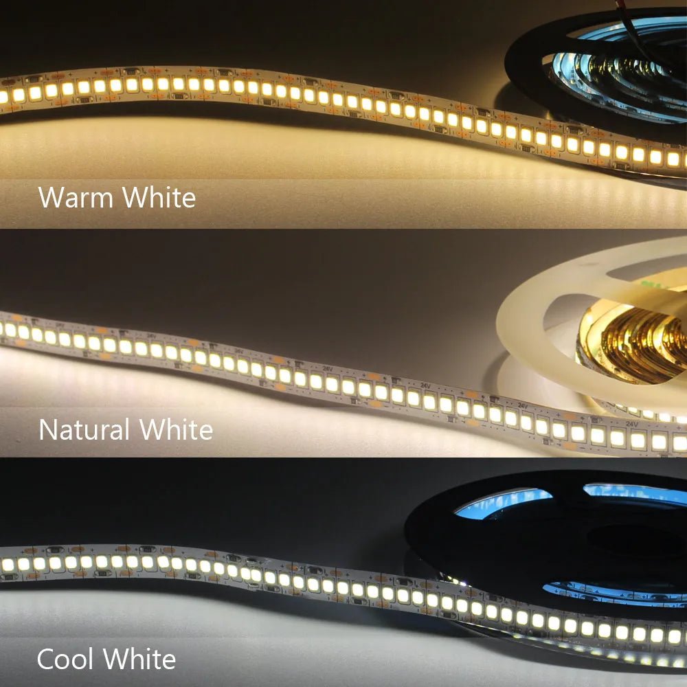 12V LED Strip Light | Ultra - Bright SMD 2835 240 LEDs/m That Glows Evenly & Sticks Firmly | Warm White, Cool White & Natural White | 1m–5m Lengths - Holcart