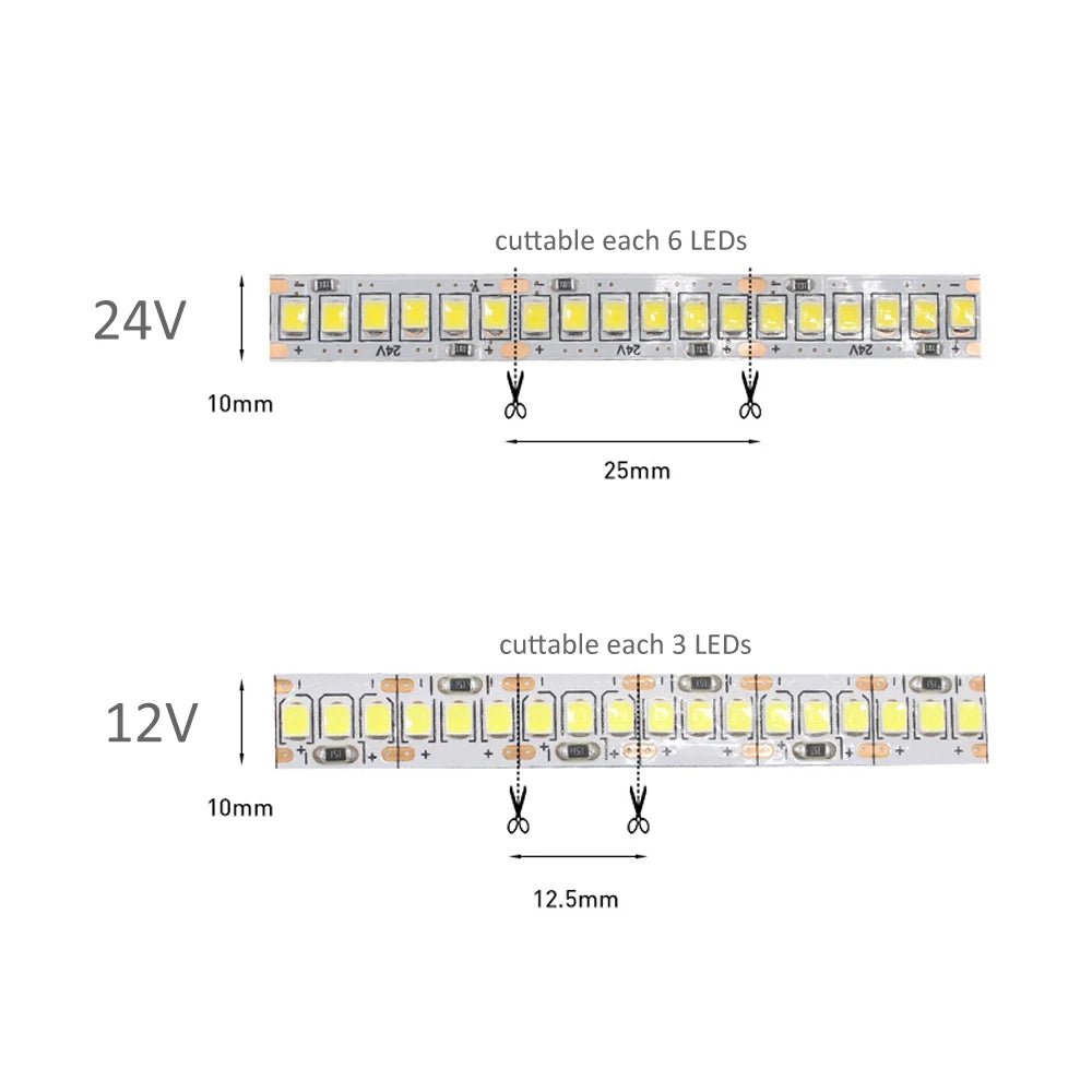 12V LED Strip Light | Ultra - Bright SMD 2835 240 LEDs/m That Glows Evenly & Sticks Firmly | Warm White, Cool White & Natural White | 1m–5m Lengths - Holcart