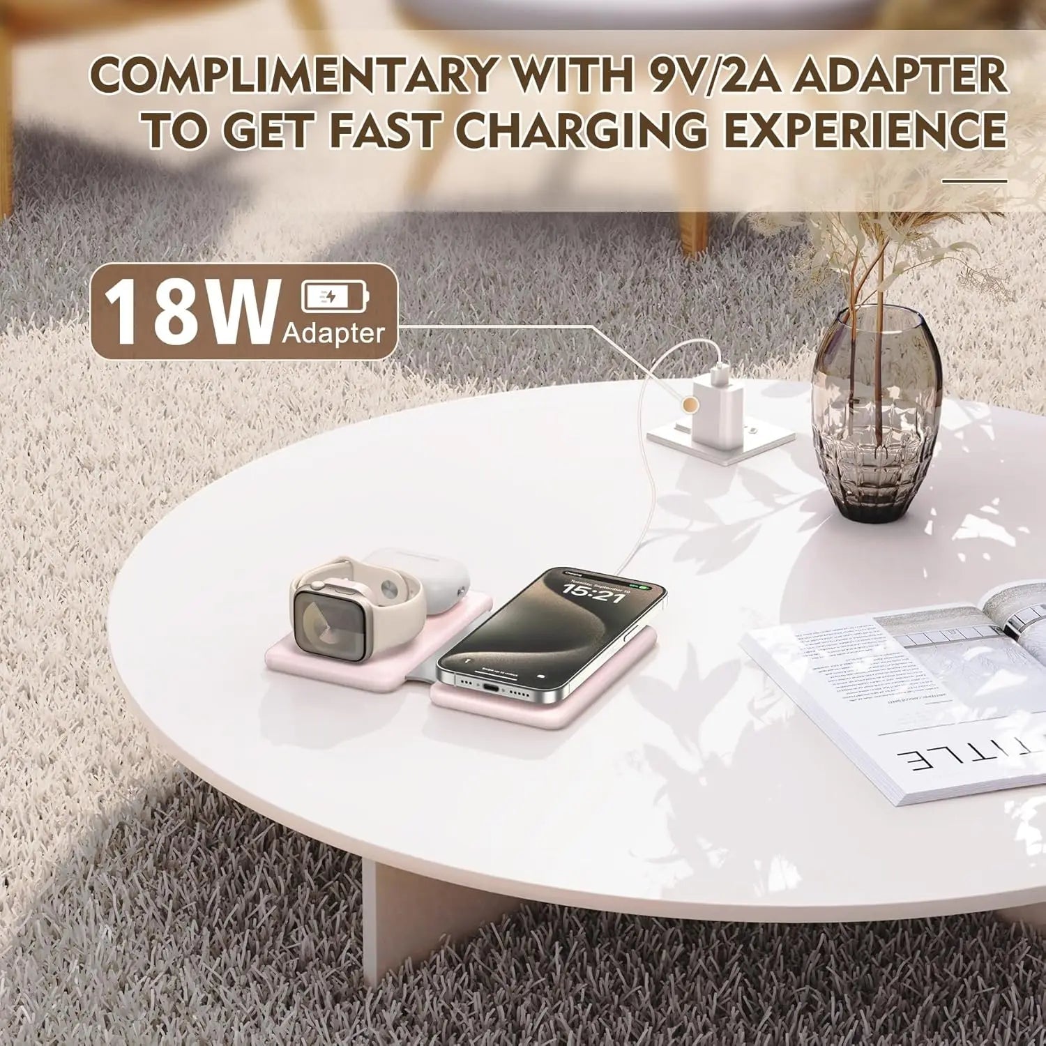 3 - in - 1 Foldable MagSafe Charging Station | Snap, Charge & Sleep — iPhone, Apple Watch & AirPods Fully Charged by Morning | 18W Fast Wireless Charger for Apple Devices - Holcart
