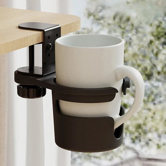 360° Rotating Clip - On Desk Cup Holder | Your Coffee Always Within Reach, Never in the Way | Adjustable Clamp Fits Any Desk | Home Office, Gaming & Standing Desk Organizer - Holcart