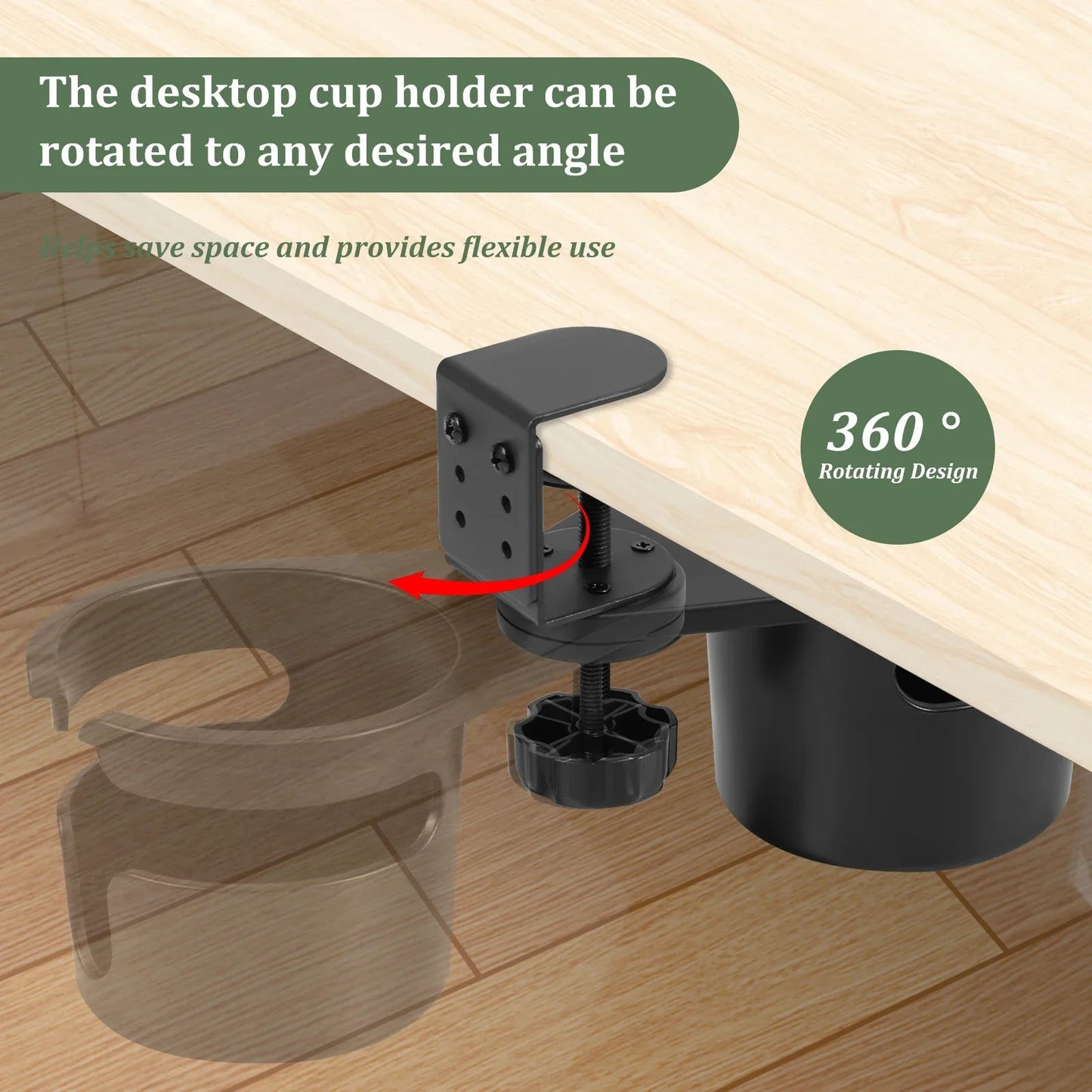 360° Rotating Clip - On Desk Cup Holder | Your Coffee Always Within Reach, Never in the Way | Adjustable Clamp Fits Any Desk | Home Office, Gaming & Standing Desk Organizer - Holcart