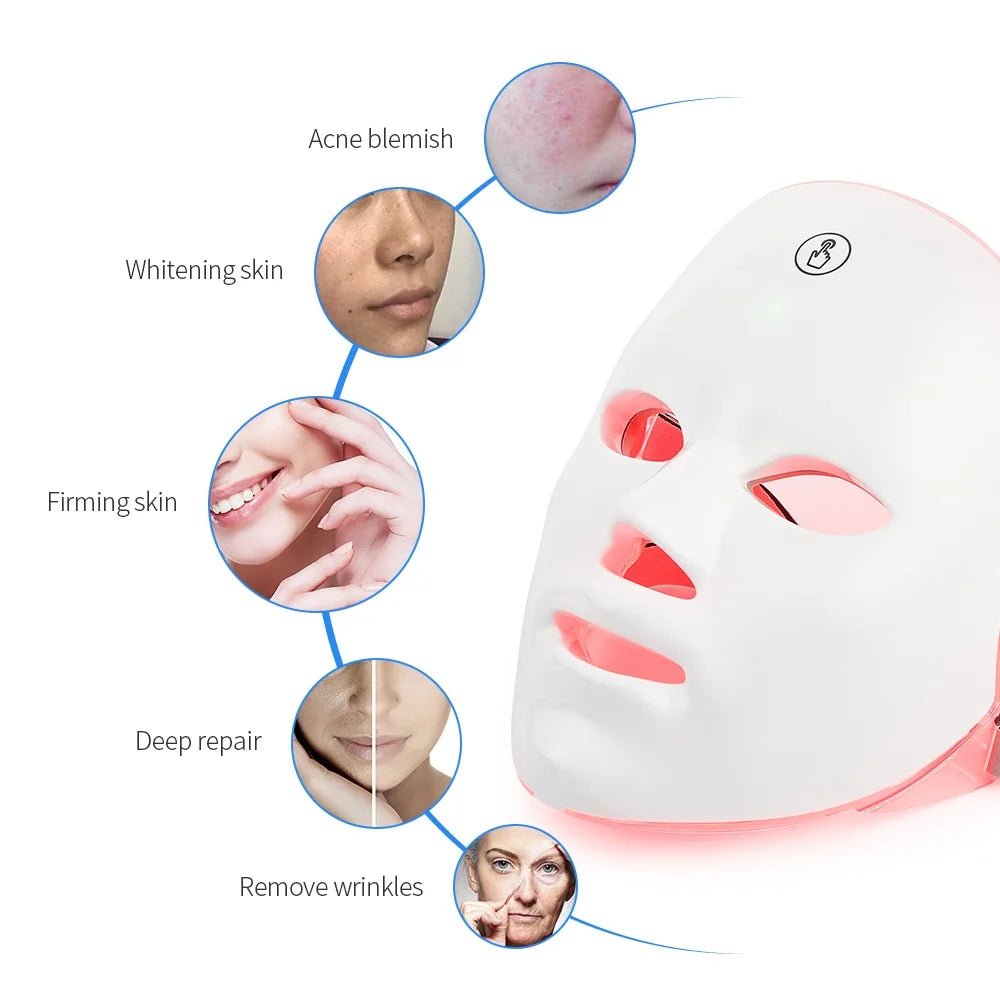 7 - Color LED Photon Facial Mask | Clinically Proven Light Therapy That Tightens, Brightens & Rejuvenates Your Skin at Home | Rechargeable with 86 LEDs - Holcart