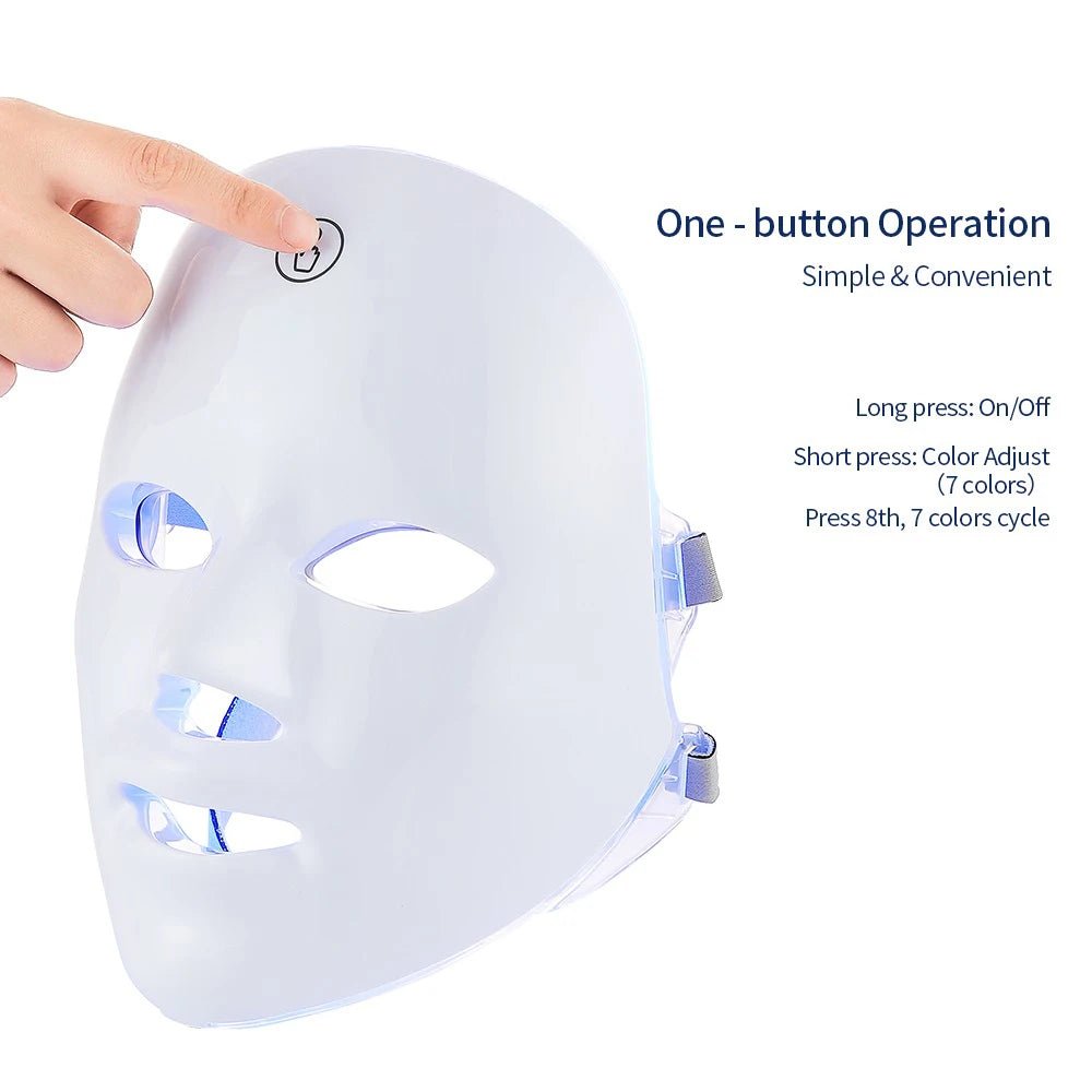 7 - Color LED Photon Facial Mask | Clinically Proven Light Therapy That Tightens, Brightens & Rejuvenates Your Skin at Home | Rechargeable with 86 LEDs - Holcart