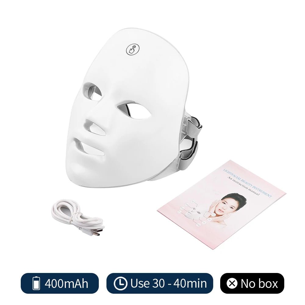 7 - Color LED Photon Facial Mask | Clinically Proven Light Therapy That Tightens, Brightens & Rejuvenates Your Skin at Home | Rechargeable with 86 LEDs - Holcart