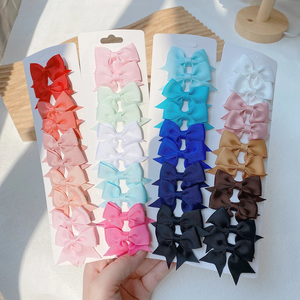 10-Piece Baby Girl Hair Bow Clips Set | Soft Handmade Ribbon Bows That Grip Gently & Stay Put All Day | 27 Vibrant Colors for Every Outfit & Occasion