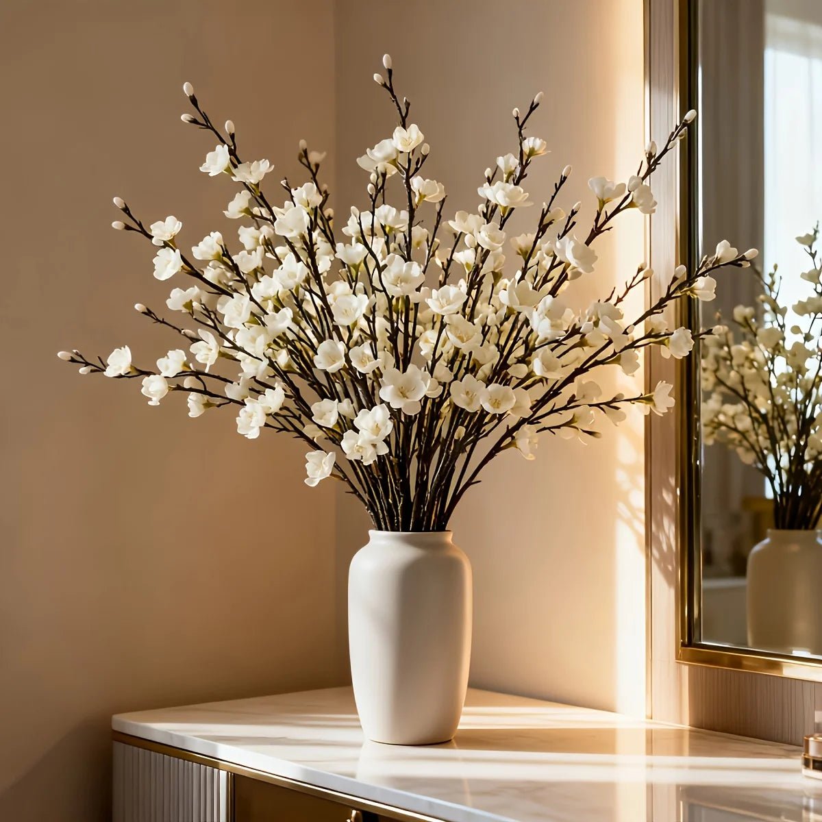 Artificial Plum Blossom Stems – Set of 5 | Silk Flower Branches for Home Decor - Holcart