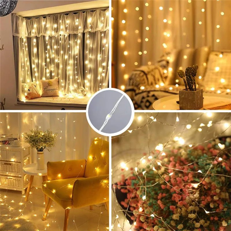 LED Curtain Fairy Lights | Warm Golden Glow That Transforms Any Room in Seconds | USB Powered String Lights with Remote & Timer for Bedroom, Wedding & Christmas Decor - Holcart