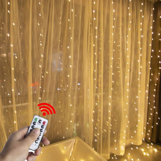 LED Curtain Fairy Lights | Warm Golden Glow That Transforms Any Room in Seconds | USB Powered String Lights with Remote & Timer for Bedroom, Wedding & Christmas Decor - Holcart