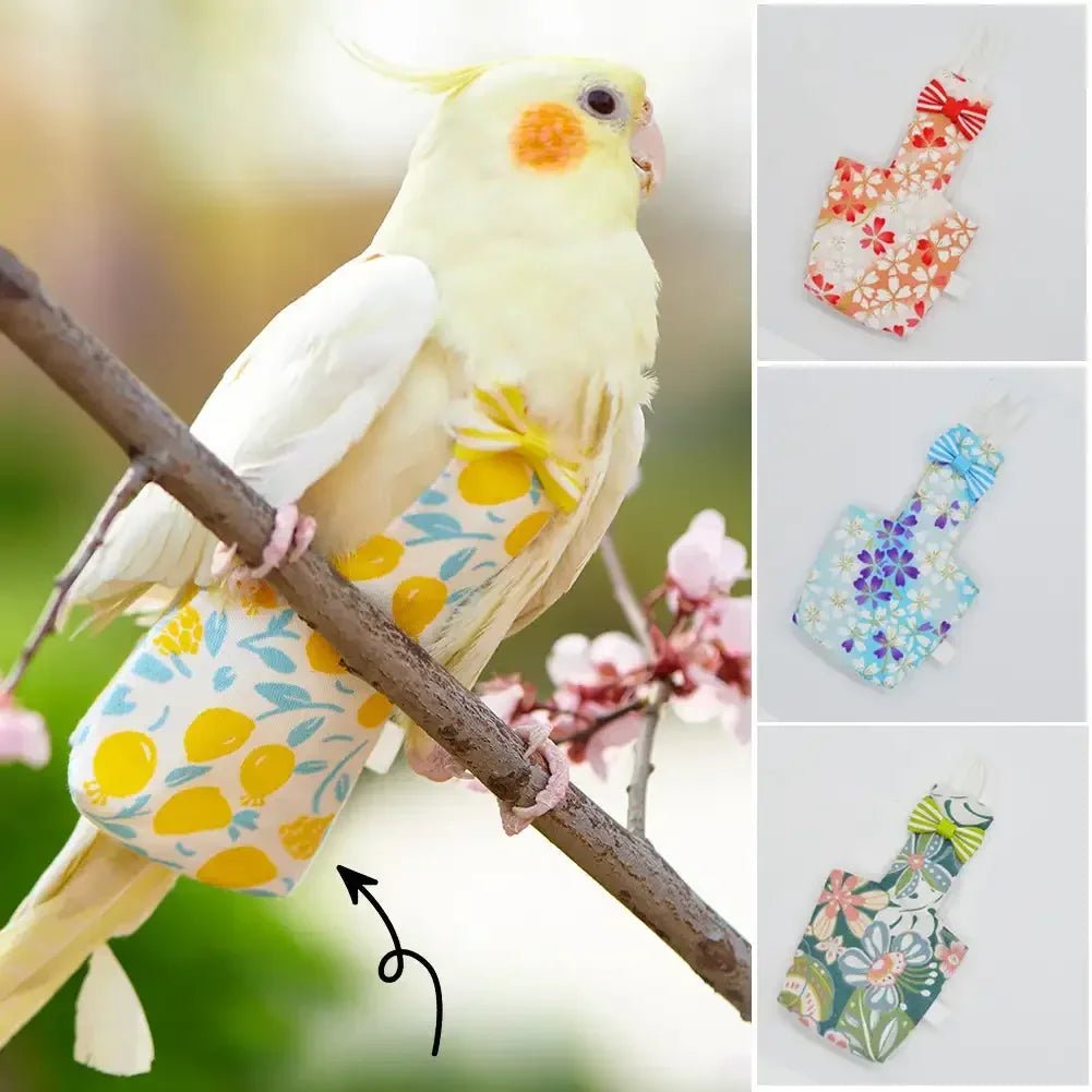 Parrot Diaper Flight Suit with Bowtie | Soft Washable Cotton That Wraps Your Bird in Comfort & Style | 9 Colorful Prints | Sizes XS–XL - Holcart
